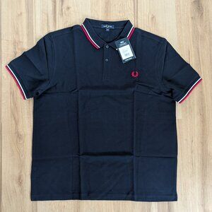 NWT Fred Perry Twin Tipped Polo Navy with Red and White Trim XXL